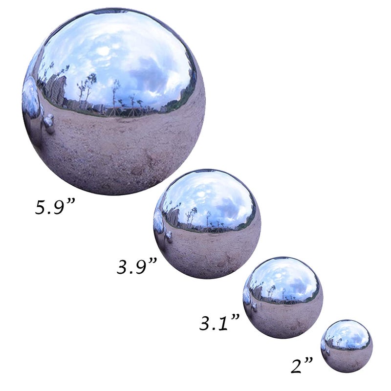 Kunjocy Stainless Steel Gazing Ball  8 Pcs 50-150 mm Mirror Polished Hollow Ball Reflective Garden Sphere  Floating Pond Balls Seamless Gazing Globe for Home Garden Ornament Decorations (Silver) - Image 2